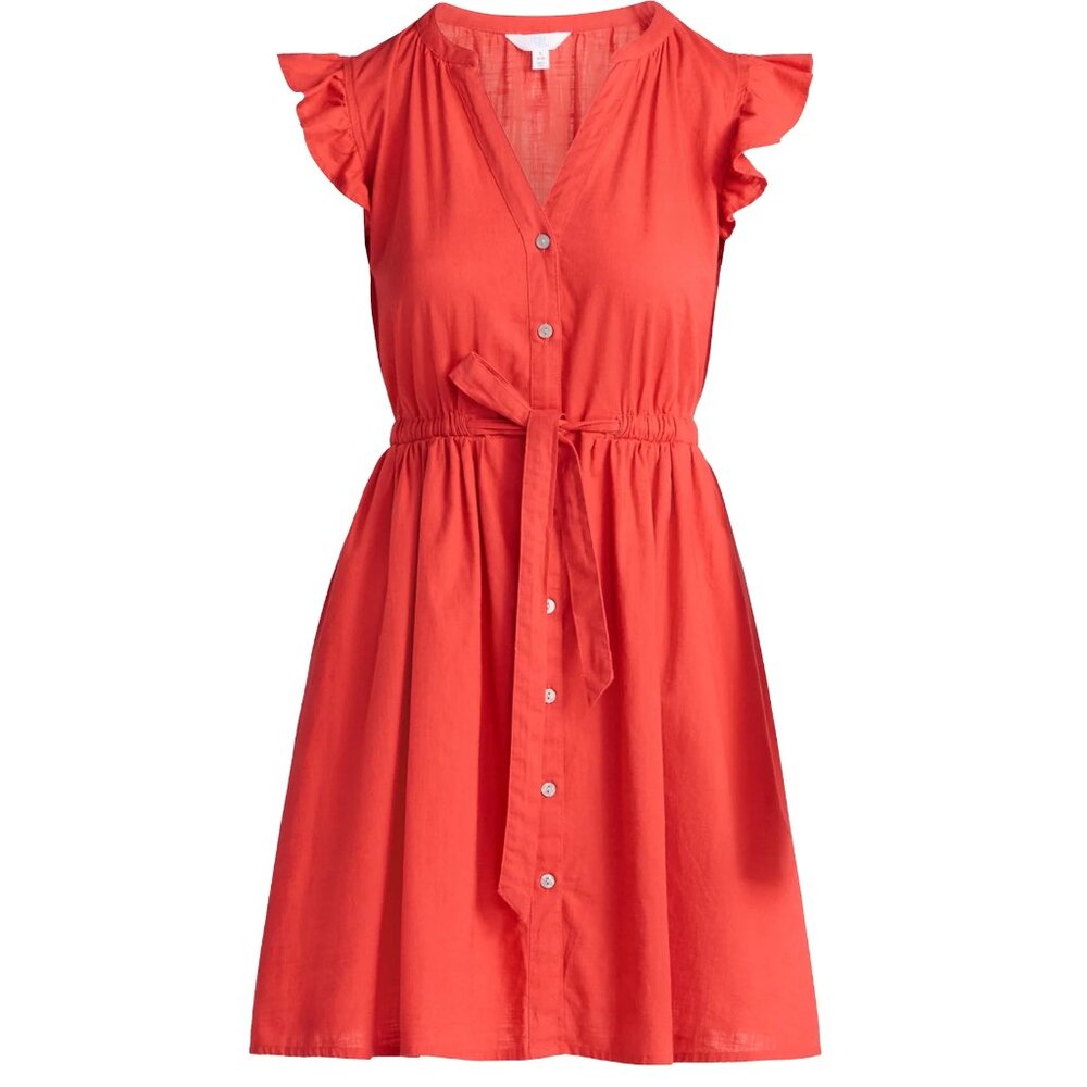 NWT, SZ XL (16-18), 100% COTTON, Button Up Mini Dress, Red